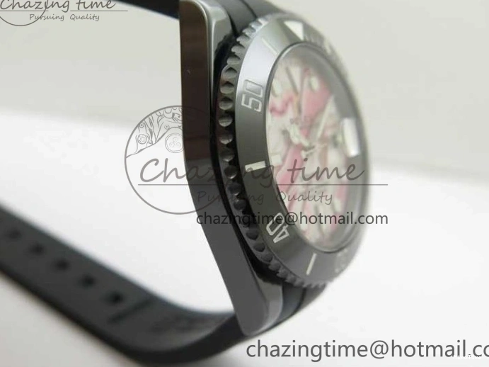 MiroTime 0201 Soft Submariner 40mm Black Ceramic 5GF Best Edition Pink Painting Dial on Black Rubber Strap SA 2472